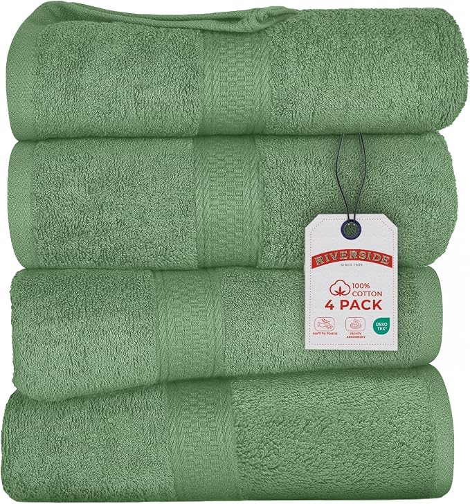 RIVERSIDE 100% Ring Spun Cotton Large Bath Towels Set of 4, 27 x 54 – Quick Dry by RIVERSIDE