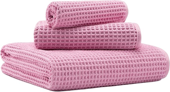 New Microfiber Waffle Bath Towels, 3 Pieces, Fast Drying, Lint Free, Includes by Unknown