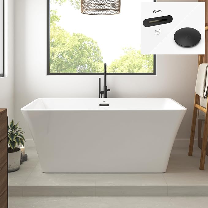 FerdY Sentosa 59" Acrylic Freestanding Bathtub, Contemporary Design Soaking Tub by FerdY