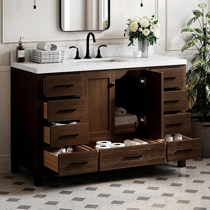 ARIEL Cambridge 54 Inch Single Rectangle Sink Bathroom Vanity - Image 2