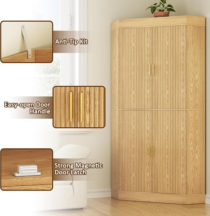 70.3'' Corner Cabinet, Corner Kitchen Pantry - Image 3