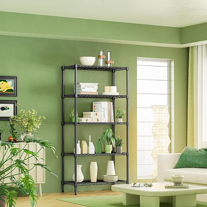 IZEUK 5 Tier Black Metal Storage Shelves, Heavy Duty Adjustable Wire Shelving - Image 7