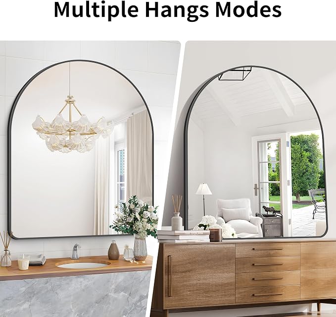 GLASHOM Arched Bathroom Mirror, Wall Mounted Mirror, Living Room, Vertically - Image 4