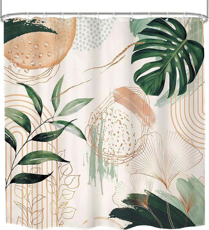 Boho Shower Curtain 72Wx72H Modern Bohemian Abstract Tropical Green Leaves - Image 7