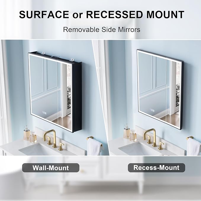 WELLFOR 30" X 30" LED Mirrored Medicine Cabinet, Medicine Cabinets - Image 10