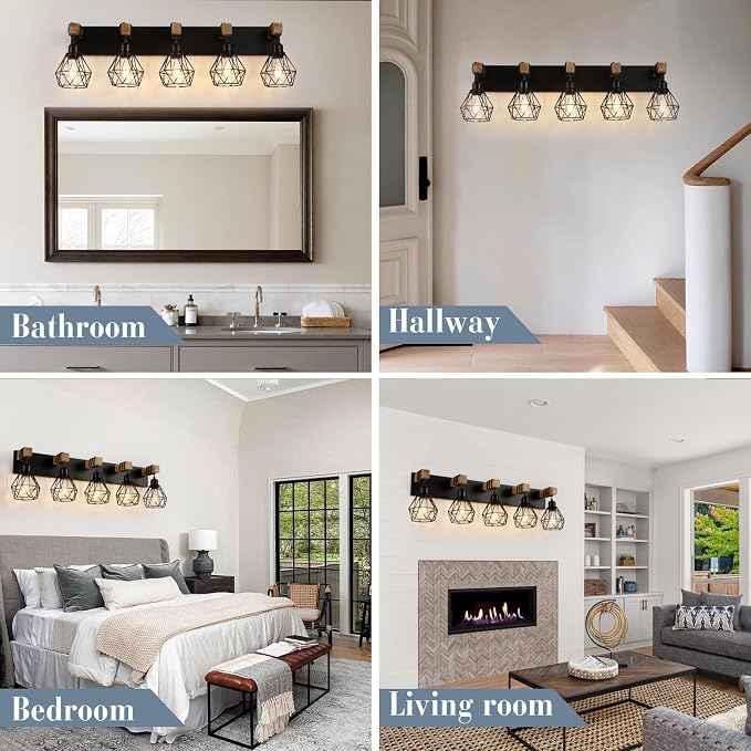 Farmhouse Vanity Light for Bathroom, 5-Light Wood Bathroom Vanity Light - Image 6