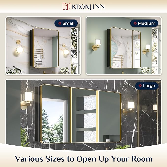 Keonjinn Gold Bathroom Medicine Cabinet - Image 9