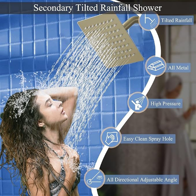 Shower Faucet Set Brushed Gold Shower System, Ceiling Mount 10 Inch Shower Head - Image 6