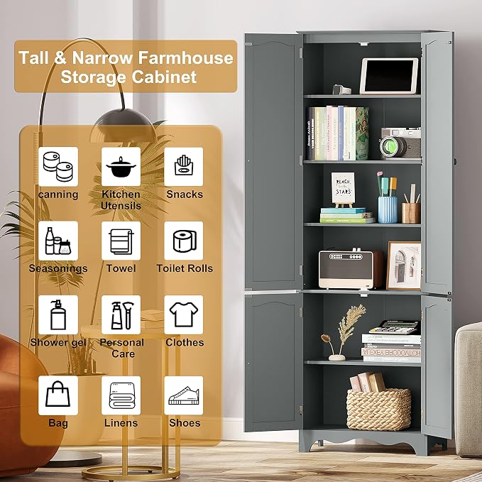 Function Home Tall Pantry Cabinet, Freestanding Storage Cabinet, Wooden Kitchen - Image 9