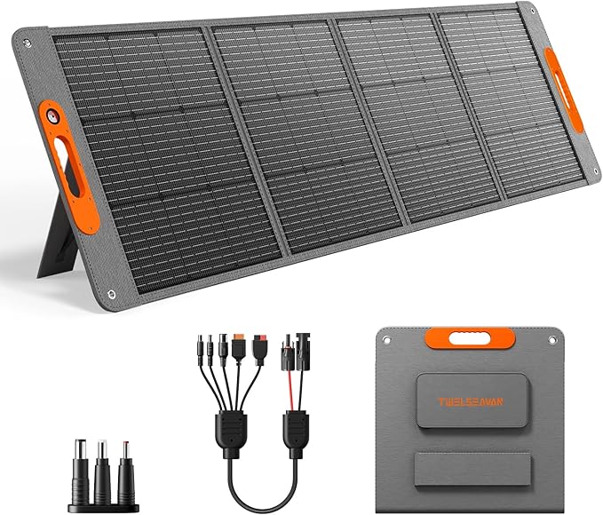200W Portable Solar Panel for Power Station, 24% High Efficiency ETFE Foldable by TWELSEAVAN