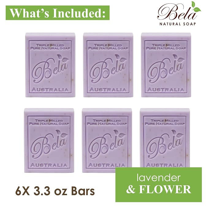BELA Lavender Soap Bars 3.3 OZ Pack of 6, French Triple Milled Bar Soap - Image 2