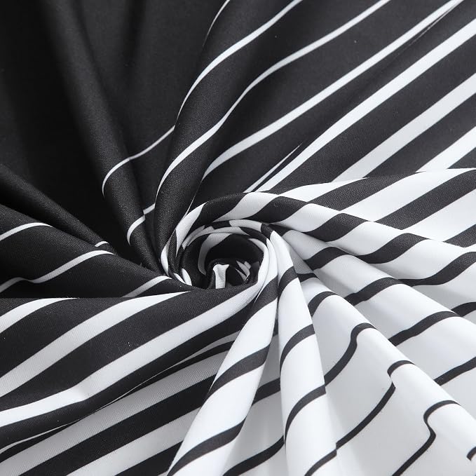 Black Shower Curtain, Modern Black and White Gradient Horizontal Stripe - Image 2