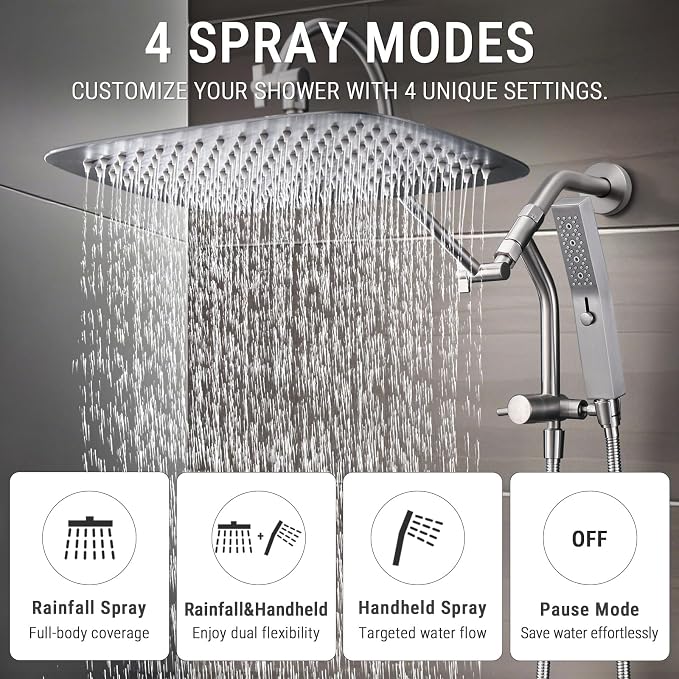 G-Promise 14 Inches Shower Faucet Sets Complete, All Metal Rainfall Shower Head - Image 6
