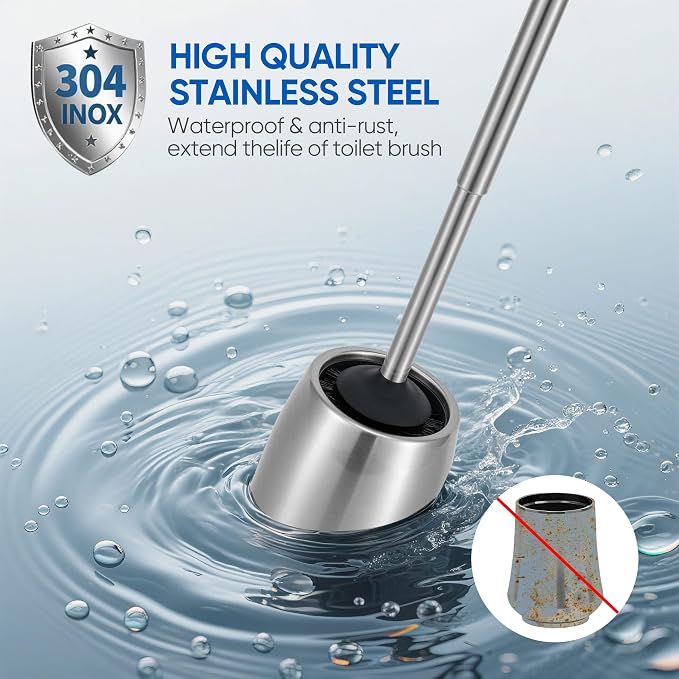 Toilet Brush and Holder Set Stain Nickle Stainless Steel 12In Handle - Image 3