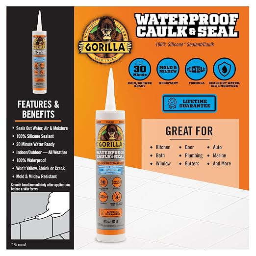Gorilla Waterproof Caulk & Seal Silicone Sealant, 10Oz Cartridge - Image 2