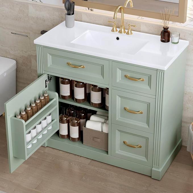 36 in Bathroom Vanity with Sink, Drawers and Flip-Out Drawers, Modern Solid - Image 3