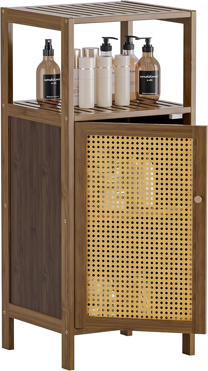 HITNET Rattan Bathroom Floor Cabinet, Bamboo Storage Cupboard by HITNET