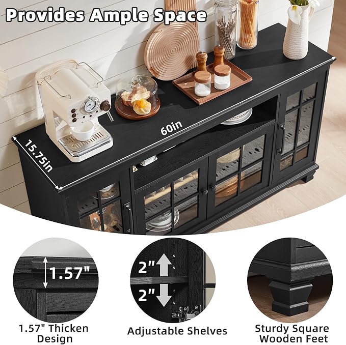 Large Black Sideboard Buffet Cabinet - Image 6