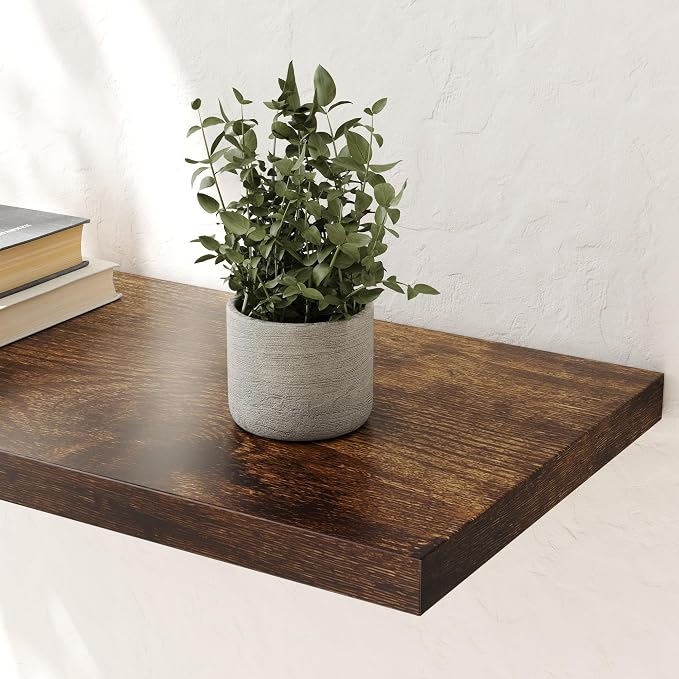 Wall Shelf Set of 3, Rustic Brown Floating Shelves 36 in W x 10 in D x 1 in H - Image 4