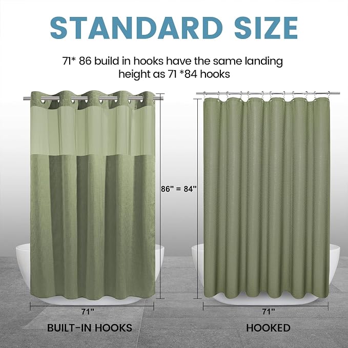 Sage Green Long Hotel Shower Curtain - Image 7