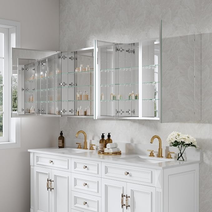 WELLFOR 72" x 30" Rectangle Medicine Cabinet Mirror, Surface Mount or Recessed - Image 14