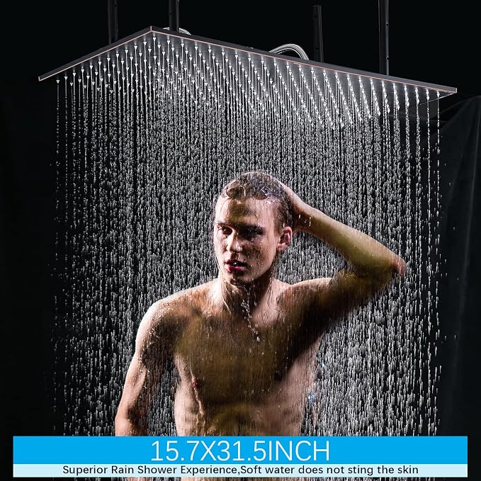16x32 Inches Bathroom Shower System Ceiling Mount Thermostatic Luxury Rain - Image 4