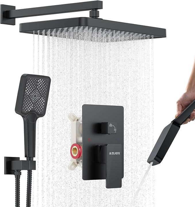 Matte Black 13-Inch Rainfall Shower System by KOJOXSANITARY