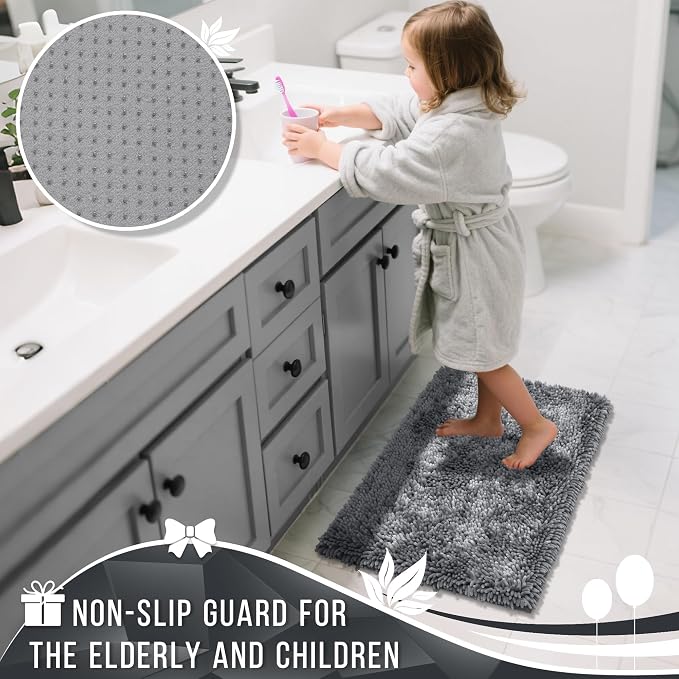 Yimobra Chenille Bathroom Rugs Non Slip, Extra Thick Soft Absorbent Bath Rug - Image 6