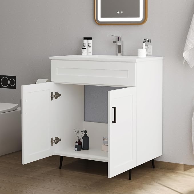 30" Bathroom Vanity with Sink, Freestanding Wooden Bathroom Vanity with 2 Doors - Image 6