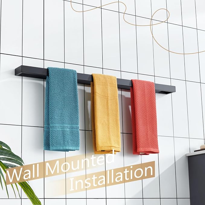 KOKOSIRI Towel Bar Matte Black Bath Towel Holder 32-Inch Kitchen Rack Stainless - Image 6
