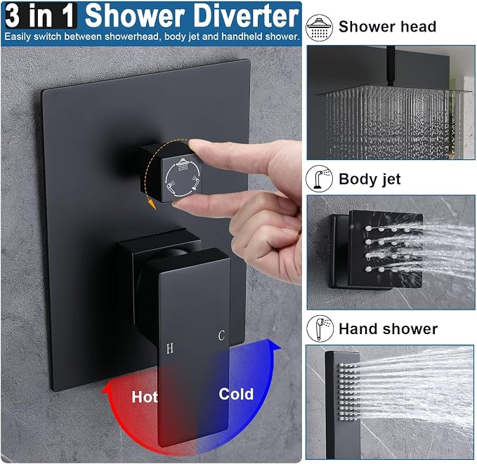 Enga Matte Black Rain Shower System - Image 2