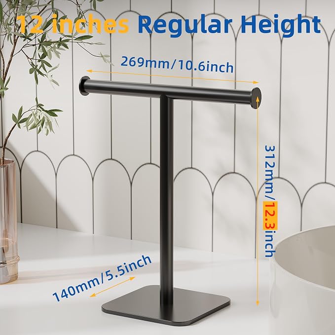 RUACQ T-Shape Hand Towel Holder Stand, Weighted Base Towel Rack, Countertop - Image 2