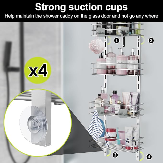Orimade Over the Door Shower Caddy Adjustable 5 Tier Silver Grey, Bathroom - Image 2