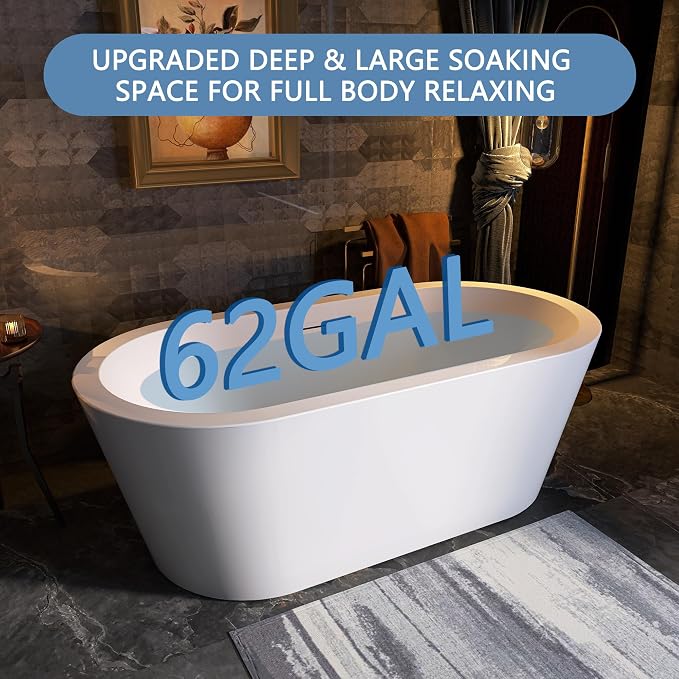 61 in. x 31 in.Classic Oval Acrylic Free Standing Tub, Heavy Duty Deep Soaking - Image 2
