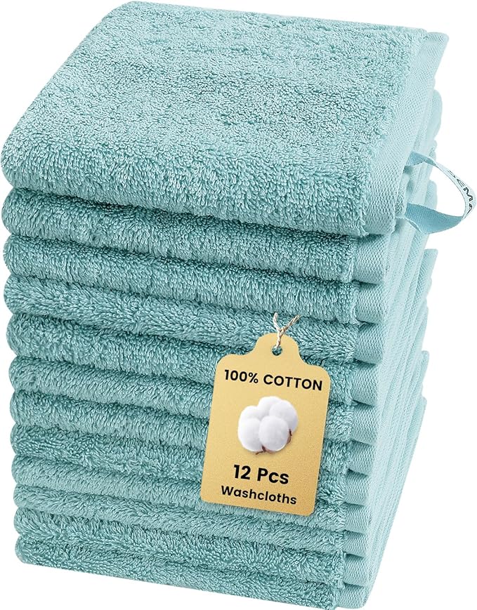 SEMAXE 100% Cotton Washcloths 12-Pack, 13 × 13 Inch Soft Luxury Face Towels – by SEMAXE