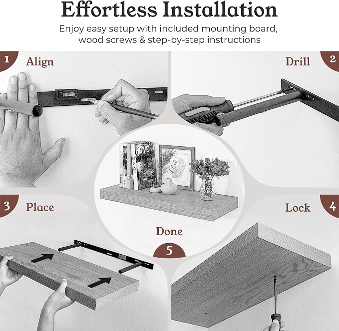 Floating Shelves for Wall, 9.3" Deep Wall Mounted Wood Shelves for Bathroom - Image 7