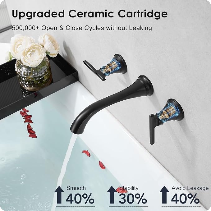 Brass Tub Filler Wall Mount 3 Hole, Farmhouse Black Tub Faucet, High Pressure 2 - Image 5