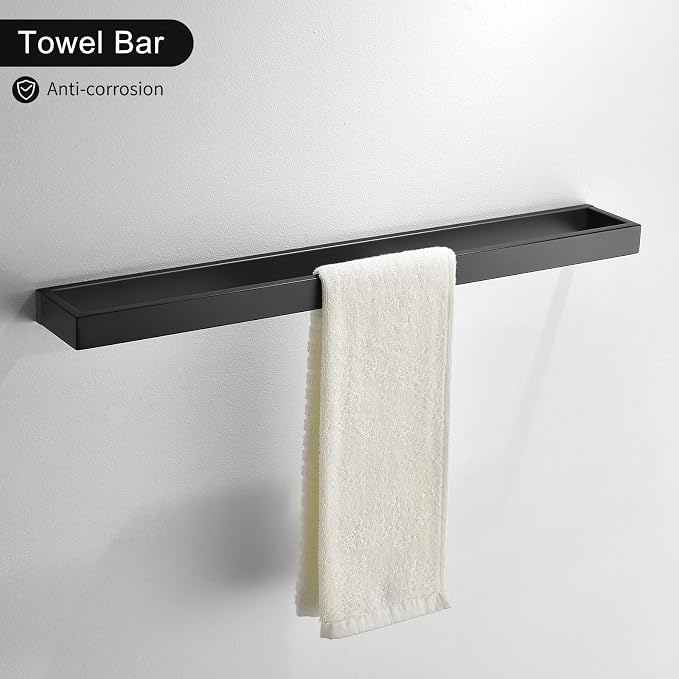 TNOMS Black Towel Bar Set, 4-Pieces Bathroom Hardware Set Modern Bathroom Towel - Image 2