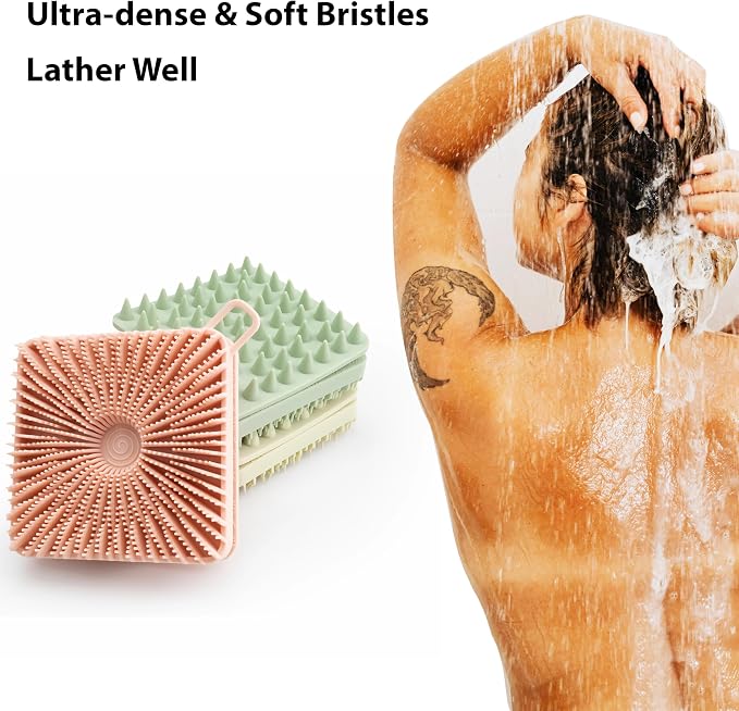 2 PC Silicone Exfoliating Body Scrubber, Silicone Body Shampoo Brush, Soft - Image 6
