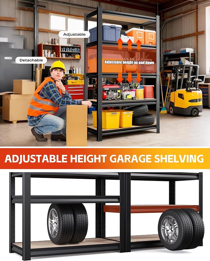 Set of 2 Heavy Duty Garage Shelving, 5-Tier Storage Shelves, 2000LBS Metal Shelf - Image 6