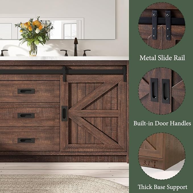 60" Farmhouse Bathroom Double Vanity Sliding Barn Door - Image 4