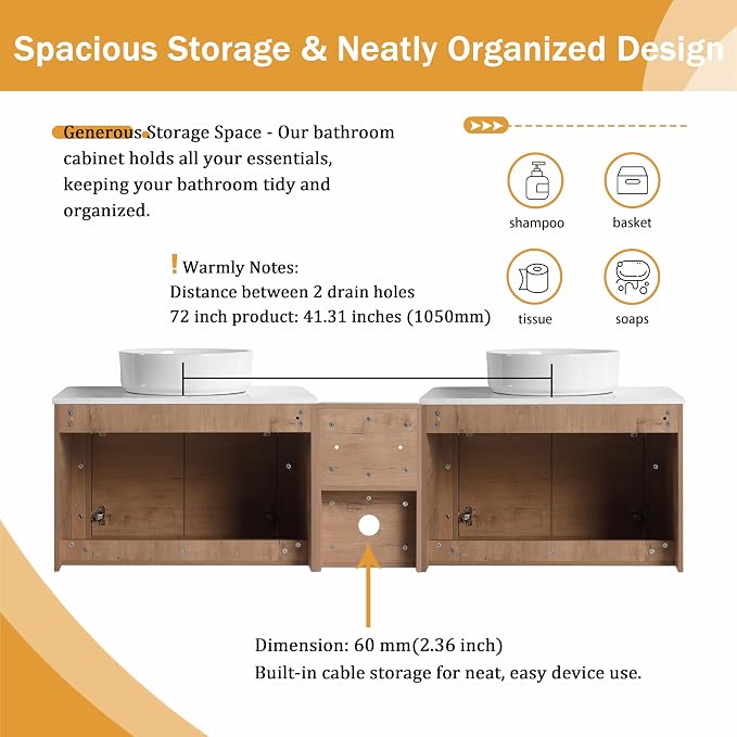 Malwee 72" Floating Bathroom Vanity - Image 6