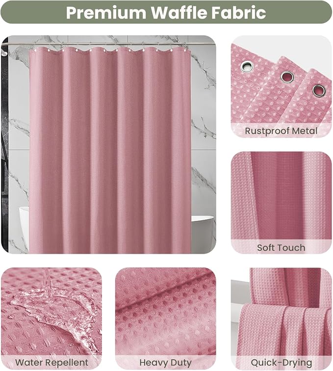 Inhousolu Fabric Shower Curtain Waffle Weave, 230 GSM Heavy Duty, Weighted Hem - Image 3