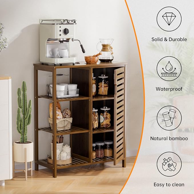 HITNET Bathroom Storage Cabinet Bamboo, Free Standing Floor Cabinet, Kitchen - Image 4
