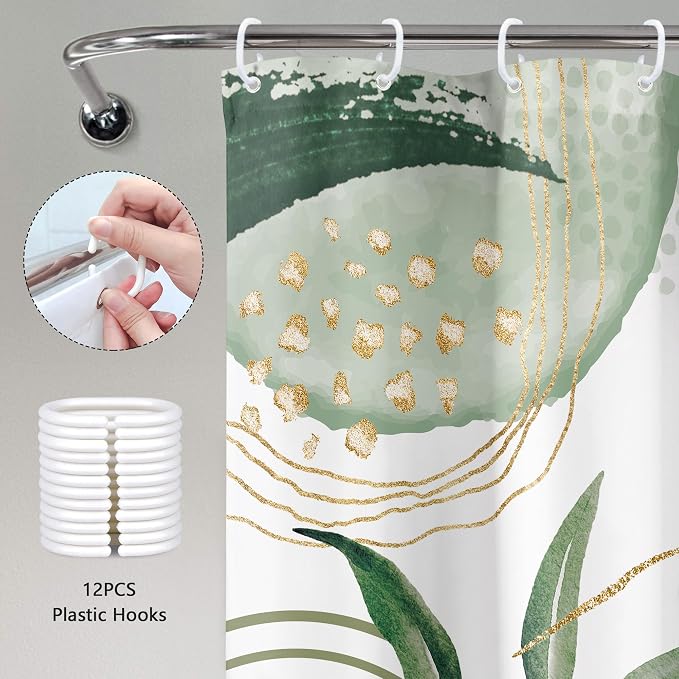 Sage Green Boho Shower Curtain Mid Century Modern Abstract Tropical Palm Leaves - Image 6
