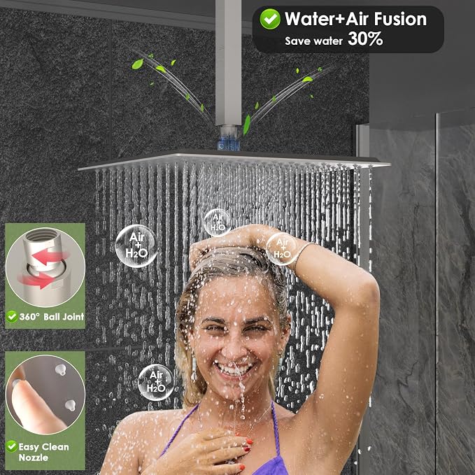 Enga Shower System with Body Jets 12 Inch Ceiling Mounted Rain Shower and - Image 3