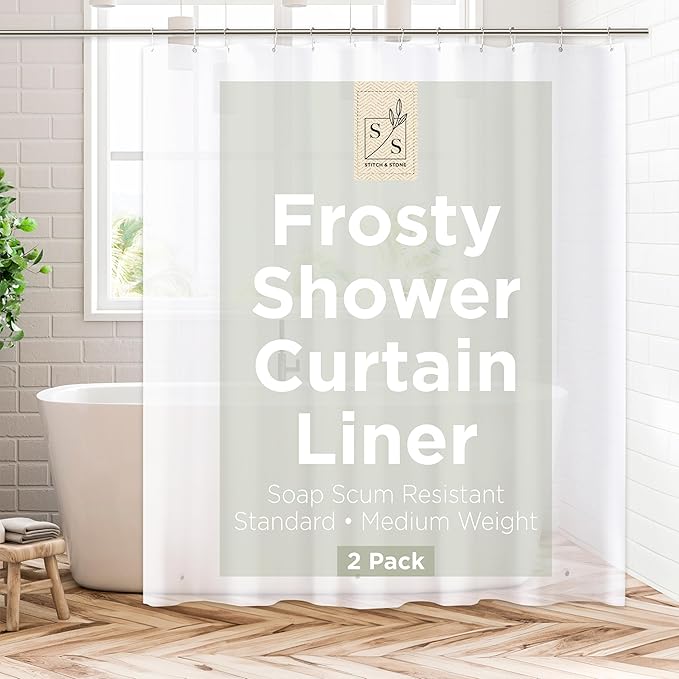 Stitch & Stone Shower Curtain Liner, Premium Medium Weight Durable Waterproof by MainstreamInternational
