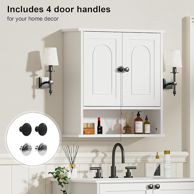 Bathroom Medicine Cabinet, 2 Doors White Bathroom Wall Cabinet - Image 6