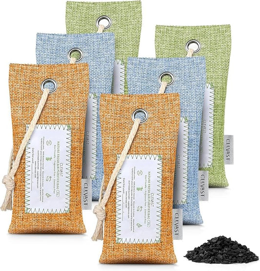 CLEVAST 6 Pack Bamboo Charcoal Air Purifying Bags, Activated Natural Home Odor by CLEVAST