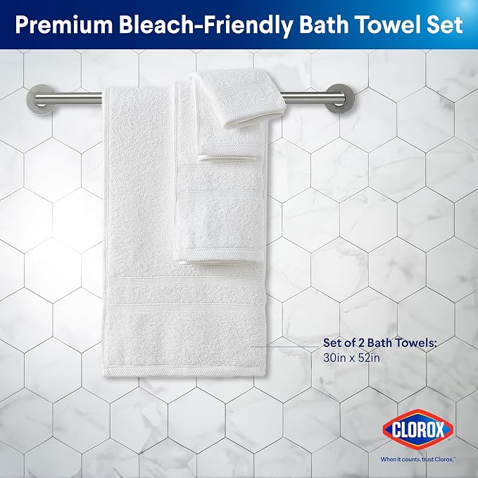 CLOROX Bleach Friendly Towels, Quick Dry, 100% Cotton Bath Towels, Highly - Image 2